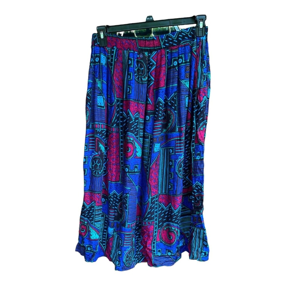 Vtg Tumbleweeds Women's Medium Pull-on Rayon Colorful A-Line Skirt w/pockets M